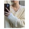 New Korean Fashion Lace Patchwork Pullover Loose Sweater Women Knitted Casual Versatile Tops Autumn and Winter V Neck Long Sleeve Solid Color Clothes