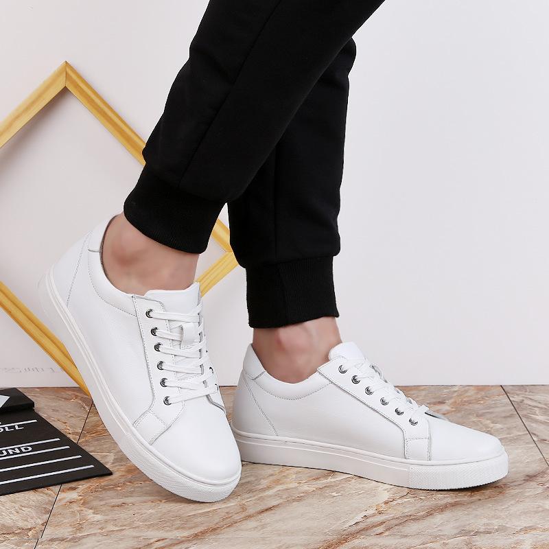 Height Increase 6CM White Shoes Men's Leather Punching Hollow Cowhide Board Shoes Versatile Men's Shoes Sports and Leisure Size 35-42