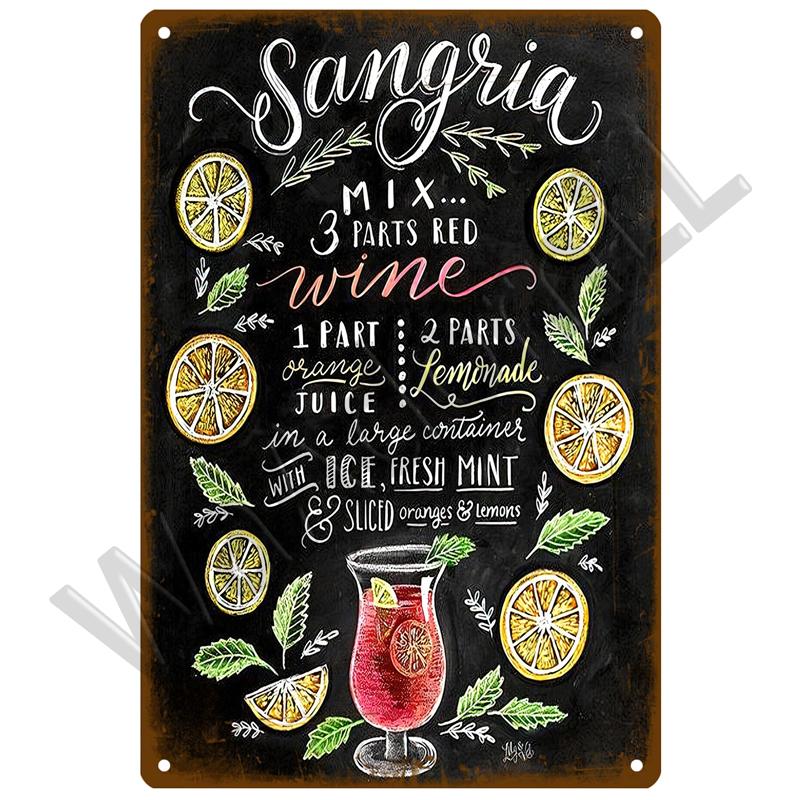 Metal Sign Vintage Tin Sign Decorations Gin Tonic Cocktail Plate Decorative Poster Plaque Retro Bar Kitchen Home Wall Decor