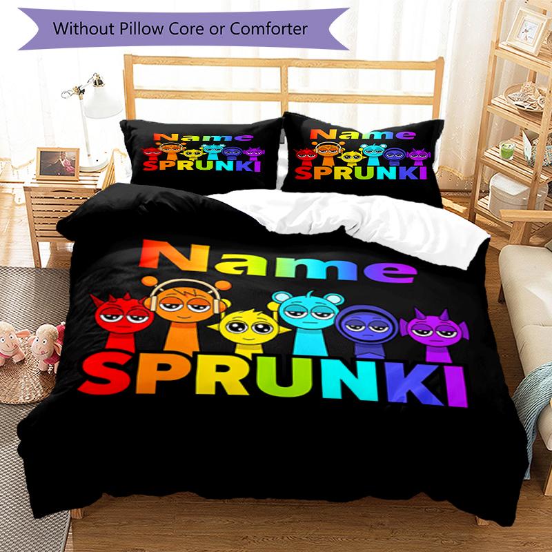 Set Biancheria da Letto Sprunki con Nome Personalizzato da 3 Pezzi, Chiusura con Bottoni, Include 1 Copripiumino e 2 Federe, Morbido e Confortevole per Tutte le Stagioni.