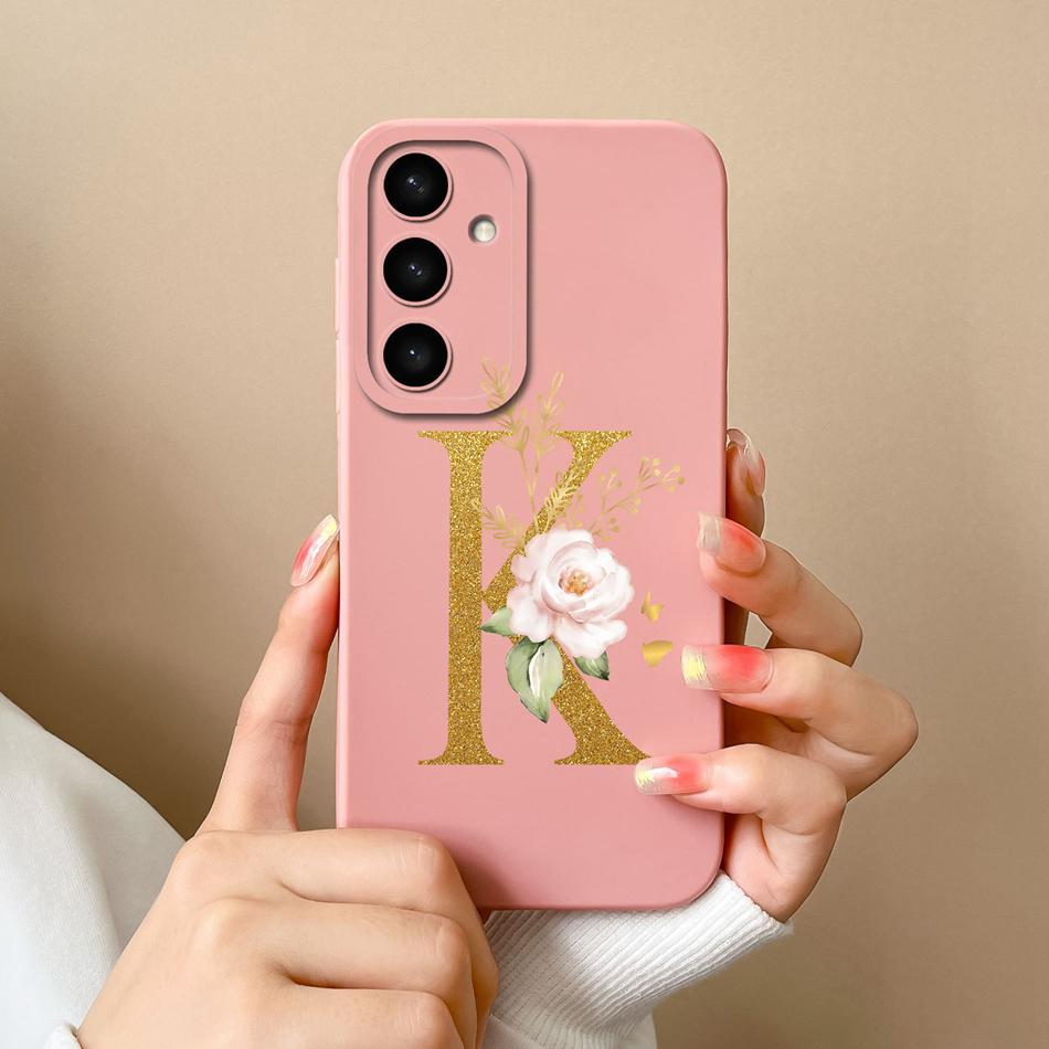 Simple Case For Samsung S24 FE Name Letter Soft Slim Liquid Silicone Funda For Galaxy S 24 S24FE Lens Protective Back Cover Capa