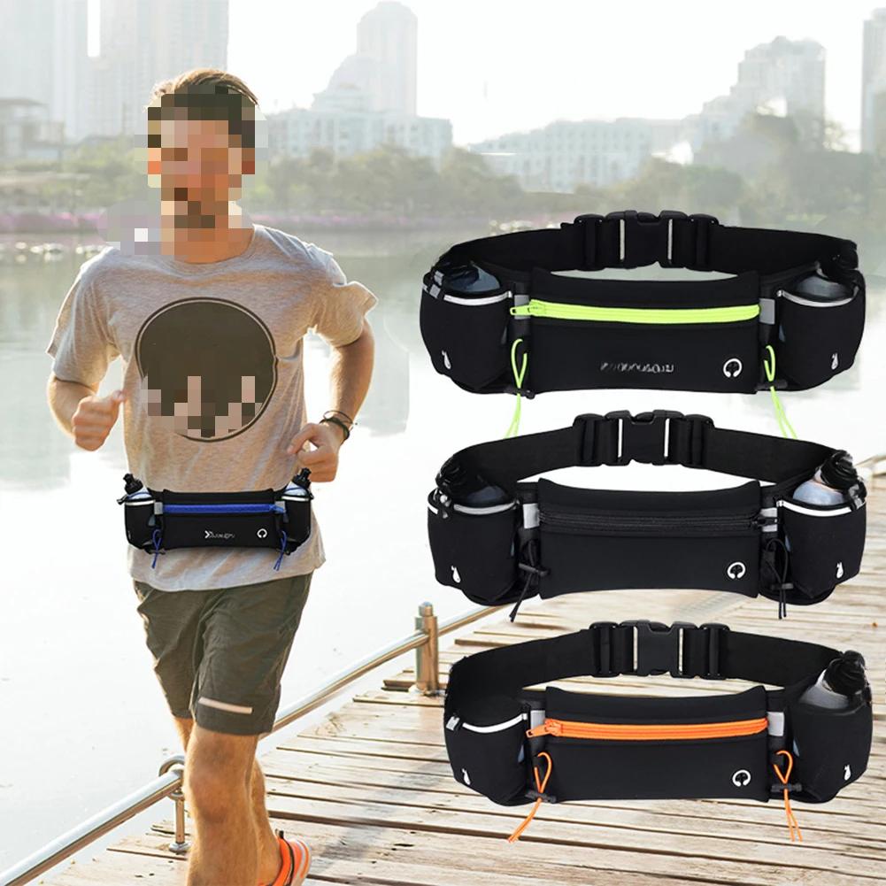 Hydration Running Belt with Multiple Pockets Holder Adjustable Strap Exercise Waist Pouch for Men and Women