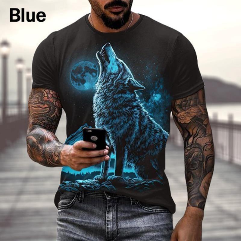 New Men's Fashion 3D Wolf Printed T-shirt Personality Cool Printing Graphic T-shirt Short Sleeve T-shirt