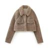 Giacca Corta Calda da Donna in Pile con Collo a Revers a Manica Lunga