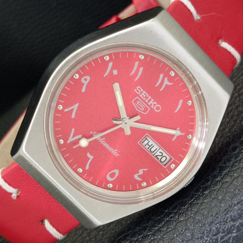 JAPAN VINTAGE SEIKO 5 AUTOMATIC 6309A MENS ARABIC RED COLOR DIAL WATCH A701585-5 R206b-a701585