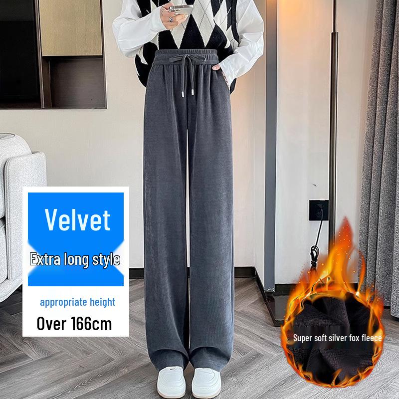 

Жіночі штани великого розміру з шенілі, вузькі та широкі, на флісовій підкладці, з високою посадкою - Чорні, Осінньо-зимовий повсякденний довгий стиль 4XL for 251-300 lbs