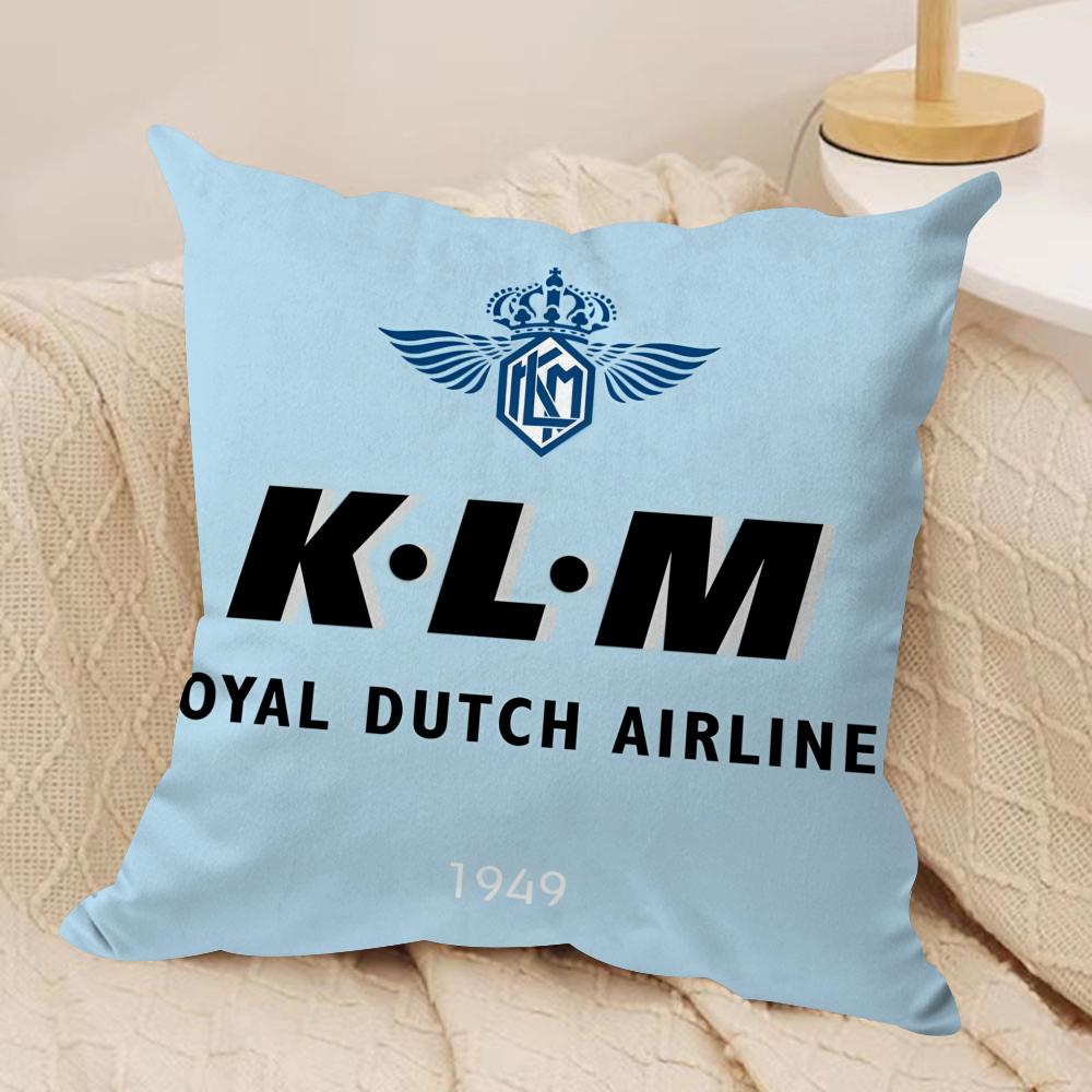 Netherlands Klm R-Royal Dutch Airline Cushion Cover Silky Short Plush Invisible Zipper Dustproof Sofa Pillow Case For Home Decor
