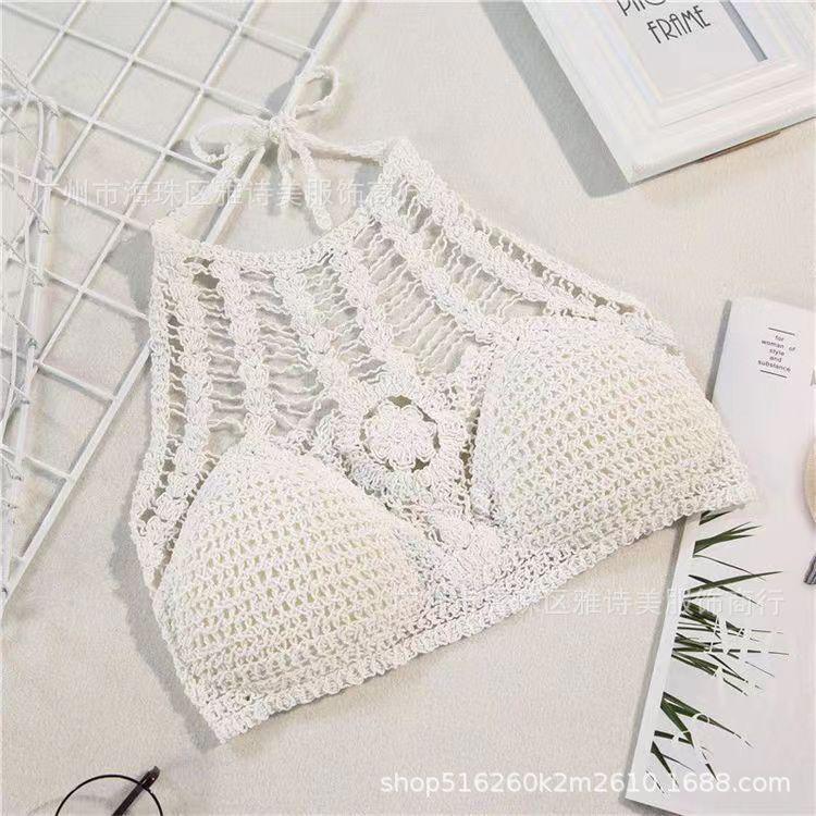 Backless Tassel Knit Bikini Vest with Chest Pad