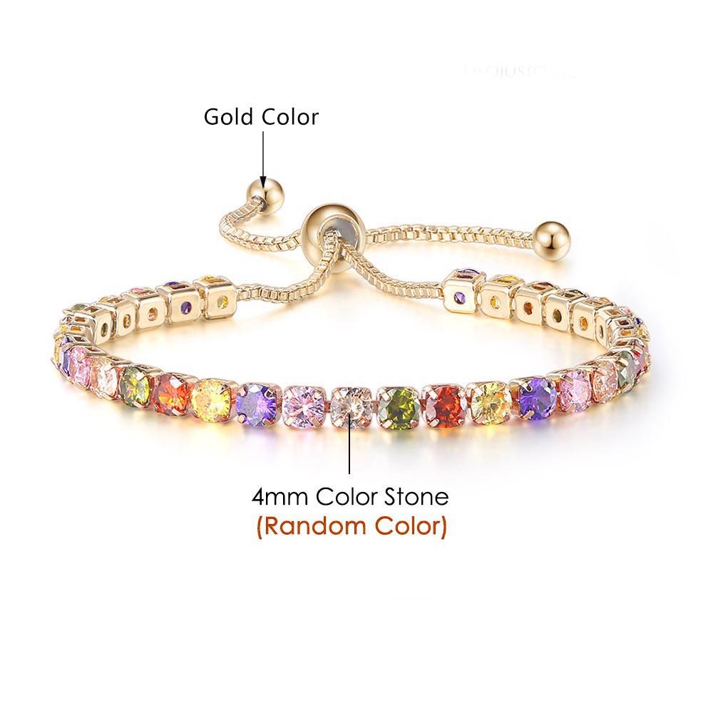 Adjustable 4MM Round Rainbow Zircon Tennis Bracelets for Women Men Fashion Silver Color Crystal Chain on Hand Trend Jewelry H133