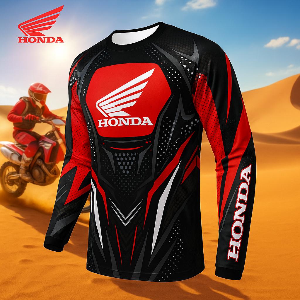 Honda Printed Pattern Off-road Motorcycle Jersey Mountain Bike Racing Sport Long Sleeve T-Shirt Breathable Quick Drying Top
