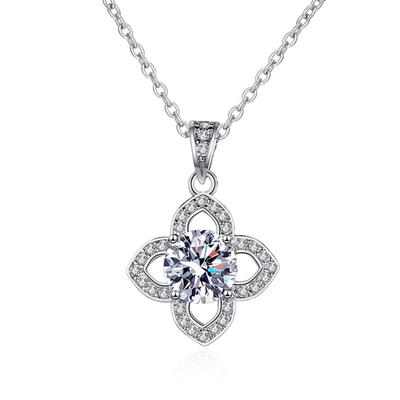1ct VVS D Color Moissanite Pendant Necklace Women's 925 Sterling Silver Lucky Clavicle Chain Valentine's Day Gift