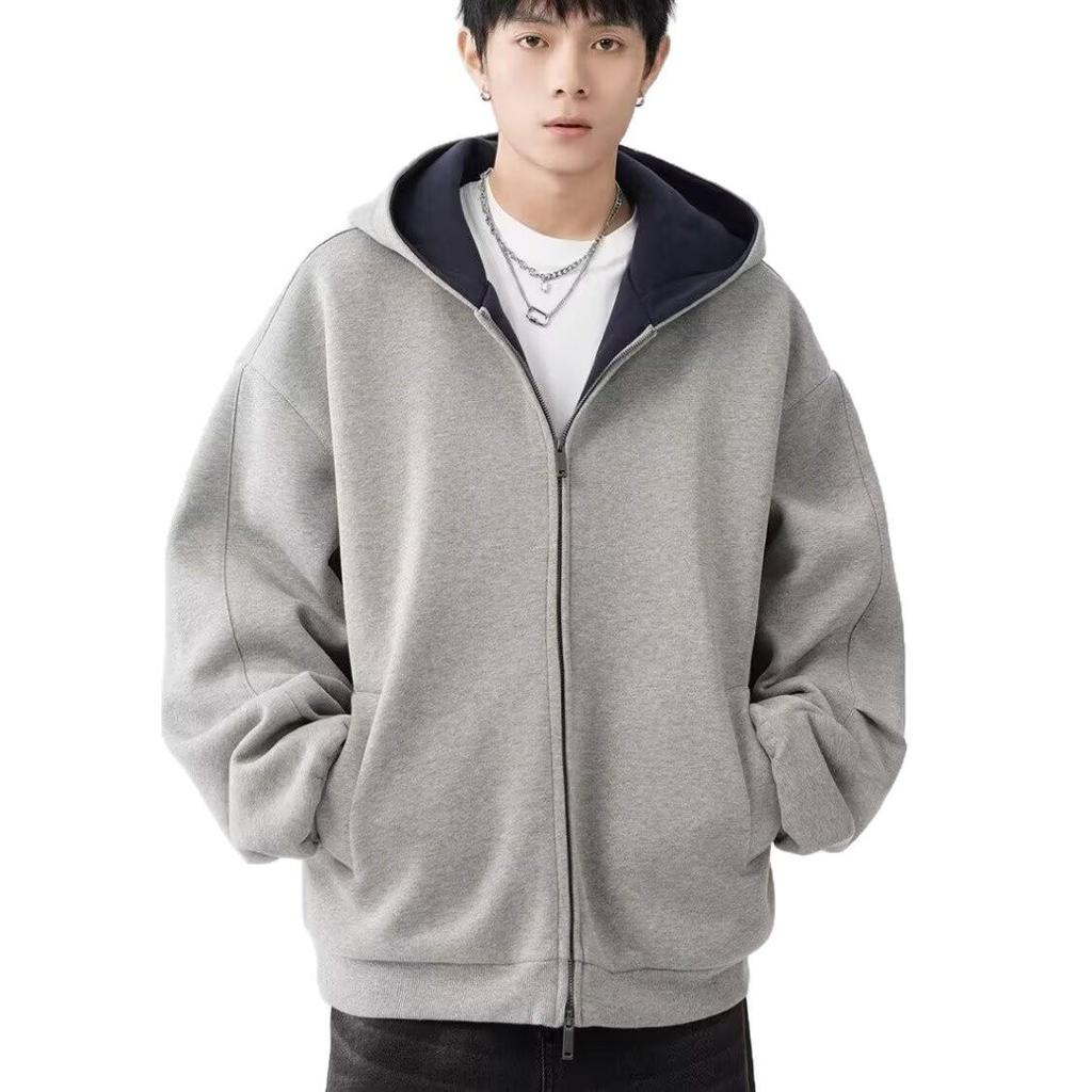 Heavyweight Unisex Oversized Double Zipper Hoodie – 2025 Autumn Color Block Trend