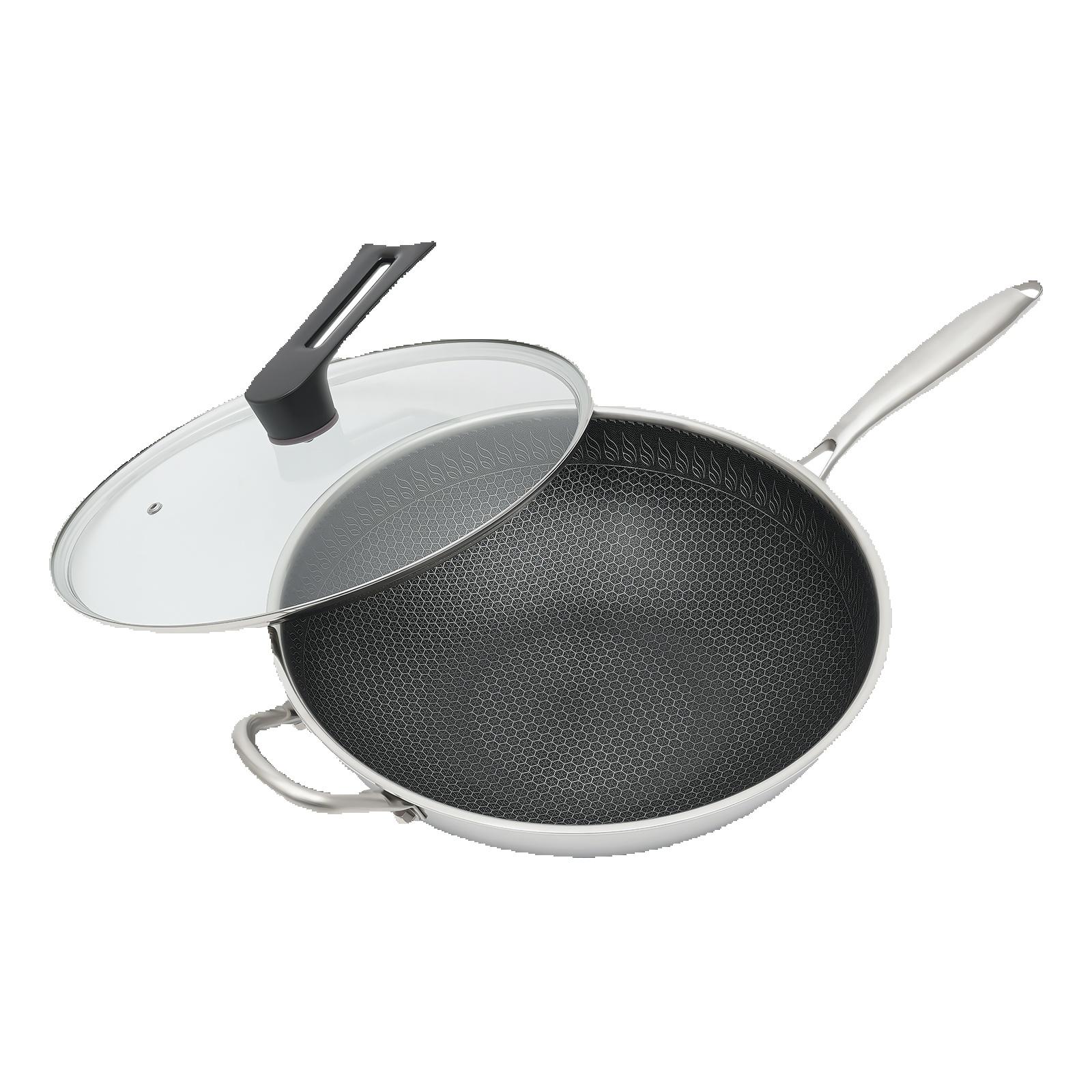 

Антипригарный двухсторонний сетчатый сотовый вок из нержавеющей стали кухонная сковорода + крышка быстрая и равномерная теплопроводность для газовой плиты чёрный