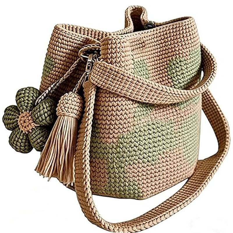 Handmade Crochet Flower Tote Bag With Pu Material For Gift Giving And Casual Use