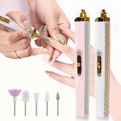 Elektryczna wiertarka do paznokci zestaw 5 w 1 akumulator do manicure Pedicure szlifowanie polerowanie polerka do paznokci sztuka szlifowanie pilnik narzędzia maszyna