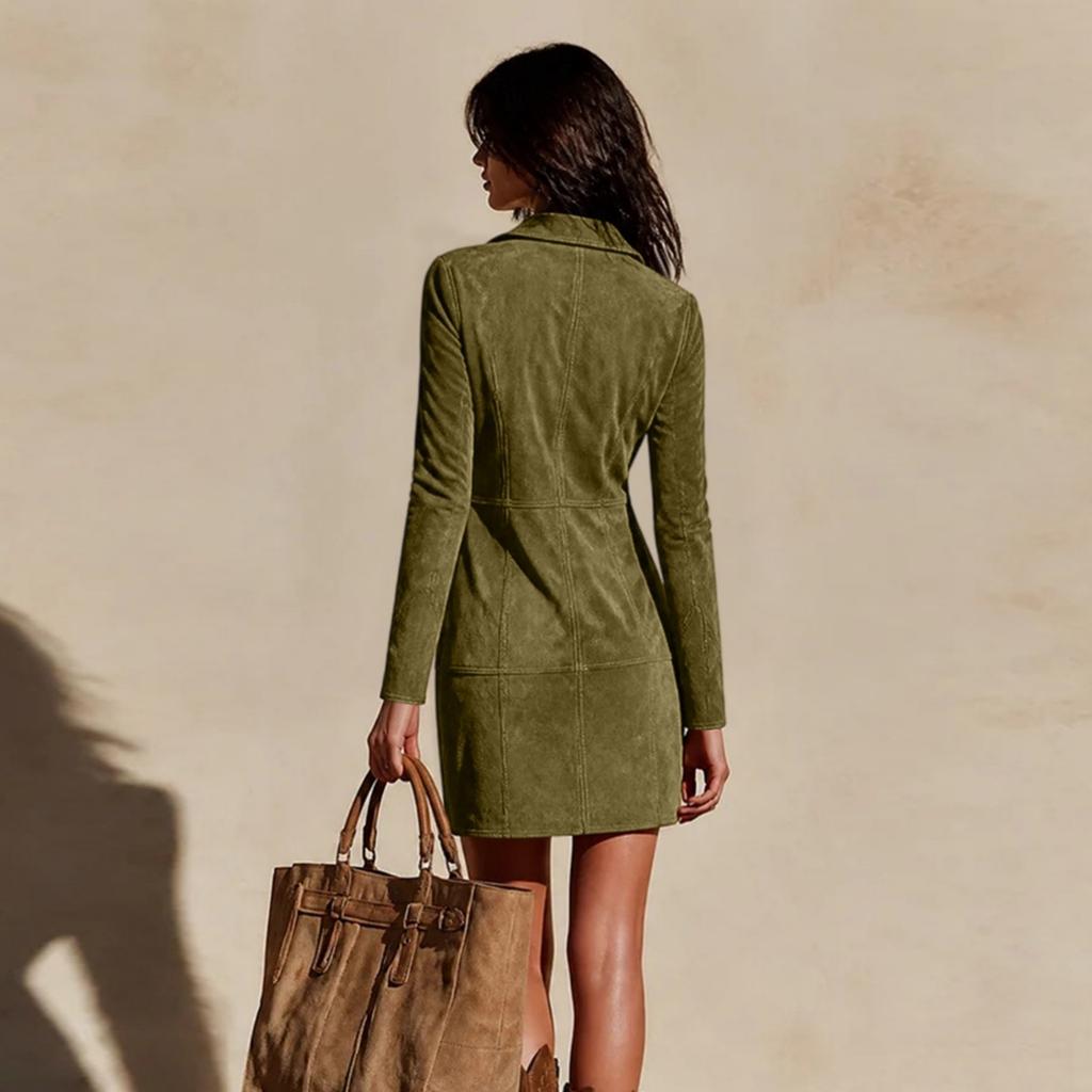 Women's A-Line Dress with Half-Zip and Lapel Collar, Long Sleeve Slim Fit Casual Dress