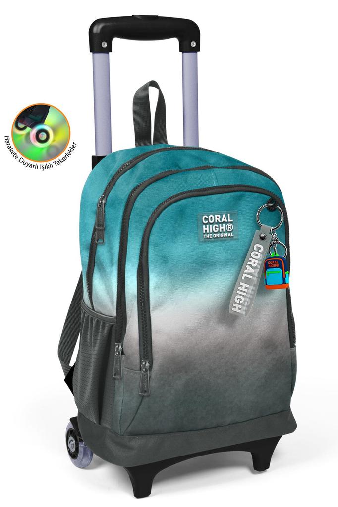 Coral High Kids Türkis Grau Batik Dreifach Fach Trolley Schulrucksack 23968