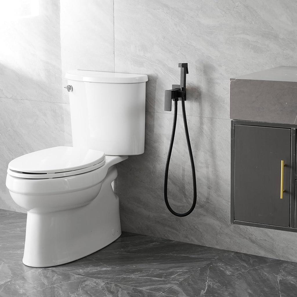 Matte Black Solid Brass (Copper Core) Handheld Bidet Sprayer - Wall-Mounted Health Faucet with Hose & Holder