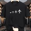 Men Cotton Crew Neck T-Shirt with Airplane Evolution Print Casual Sporty Short Sleeve Tee Slight Stretch Knit Fabric