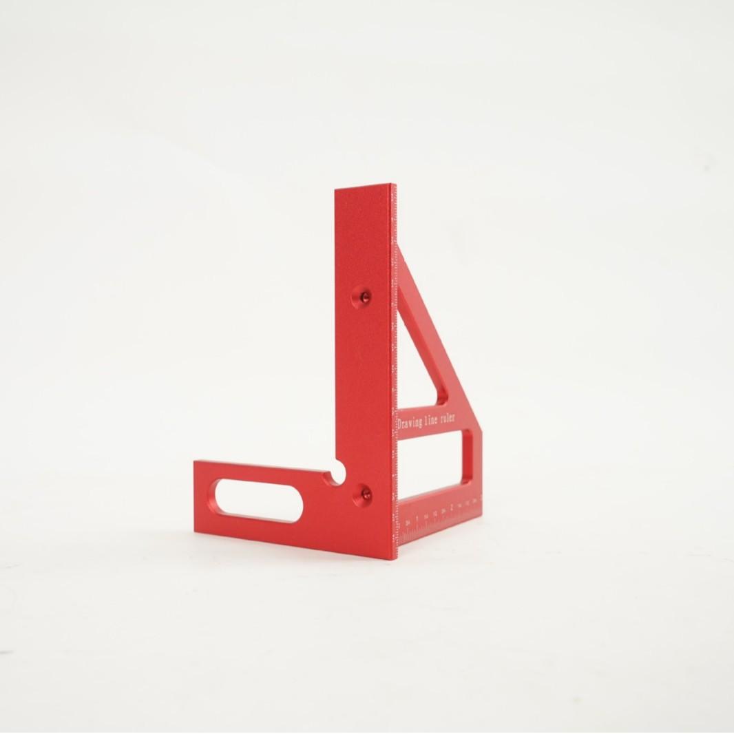 

1 шт. Многофункциональная деревообрабатывающая линейка 45° из алюминиевого сплава, разметочная шкала, прямоугольный измерительный треугольник 90°, центральный кернер Red woodworking triangle (metric)