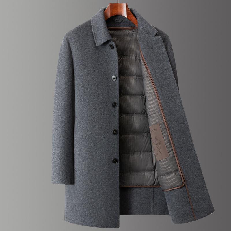 Herren Mittellanger Doppelseitiger Kaschmirwollmantel - Herbst/Winter Verdickter Papas Leichter Business-Übermantel