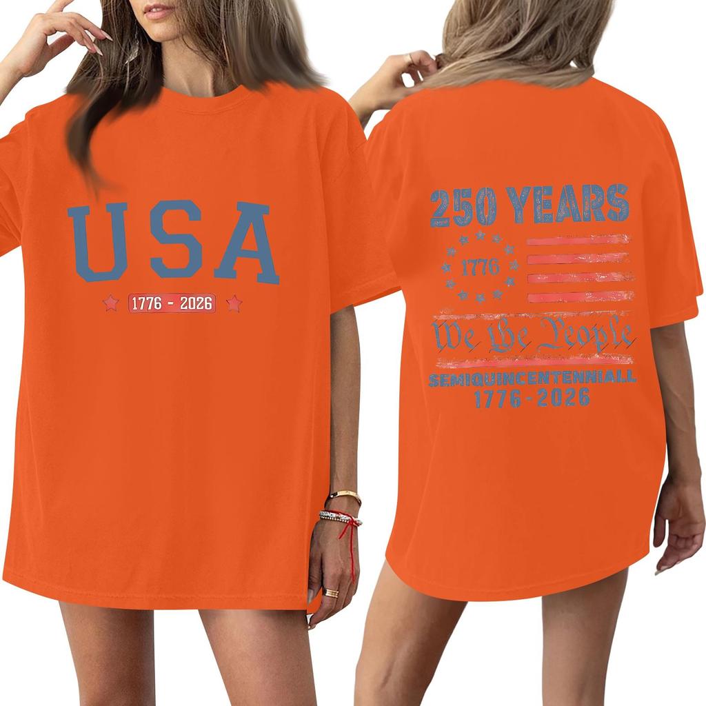 Women’s Casual Short Sleeve Crew Neck T-Shirt with USA 250th Anniversary Printed Graphic Loose Fit Comfortable Top 1776-2026 Commemorative Design