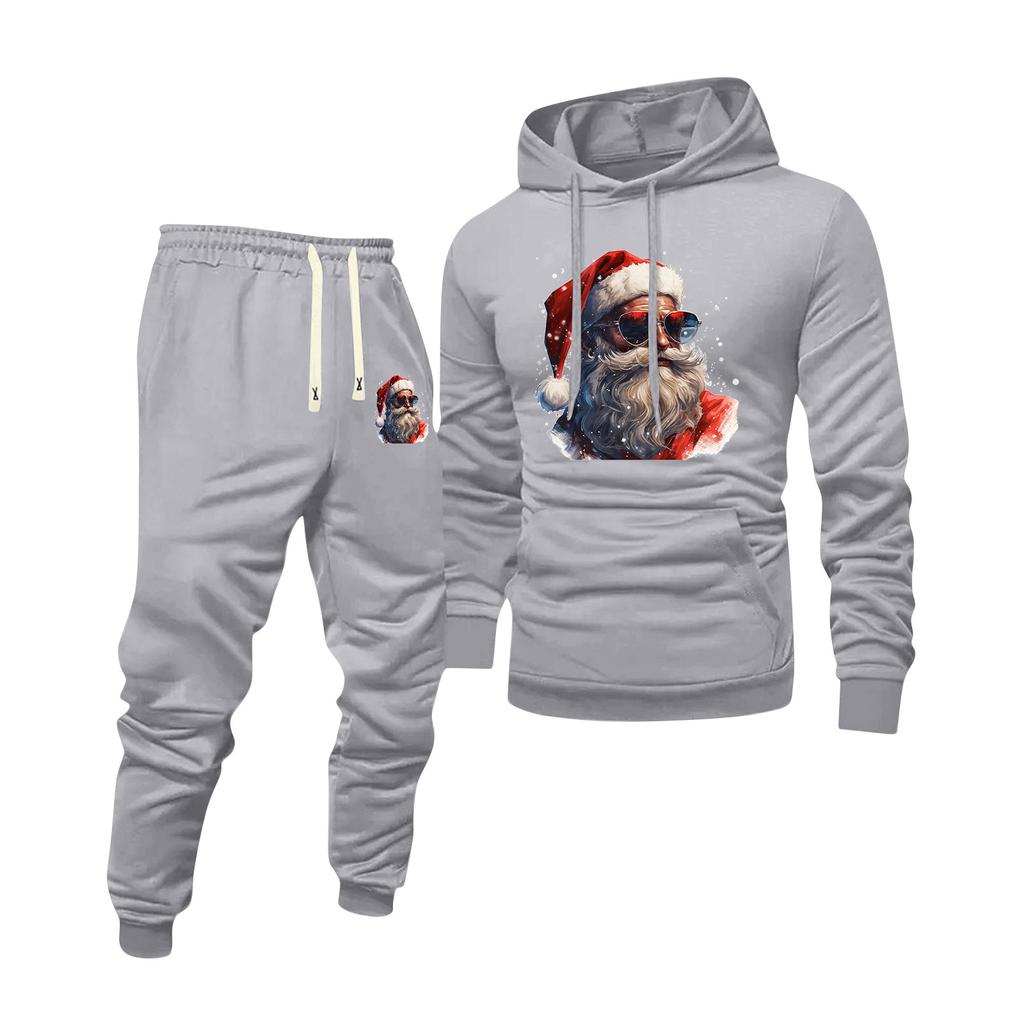 Men's Printed Hooded Sweatshirt And Sweatpants Casual Sports Suit