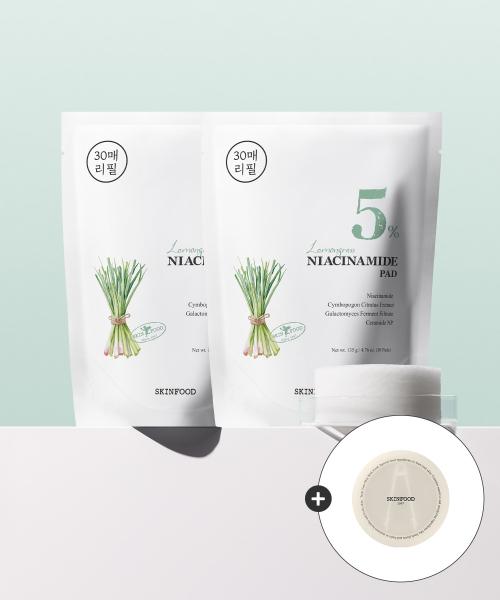 SKINFOOD Lemongrass Niacinamide 5 Pad (30 Sheets Refill 2+1) + Pad Case Gift Set (Total 90 Sheets) NONE