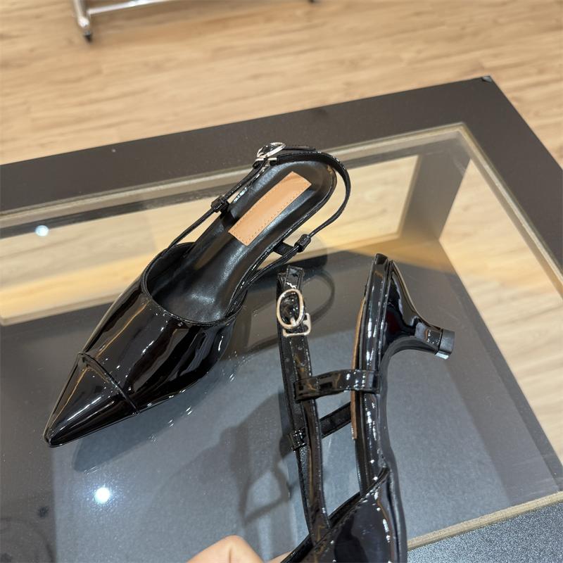 Pesstwei Scarpe da Donna Slingback in Vernice alla Moda, Décolleté, Sandali con Tacco Alto Nero, Punta Acuta, Scarpe da Sera per Feste