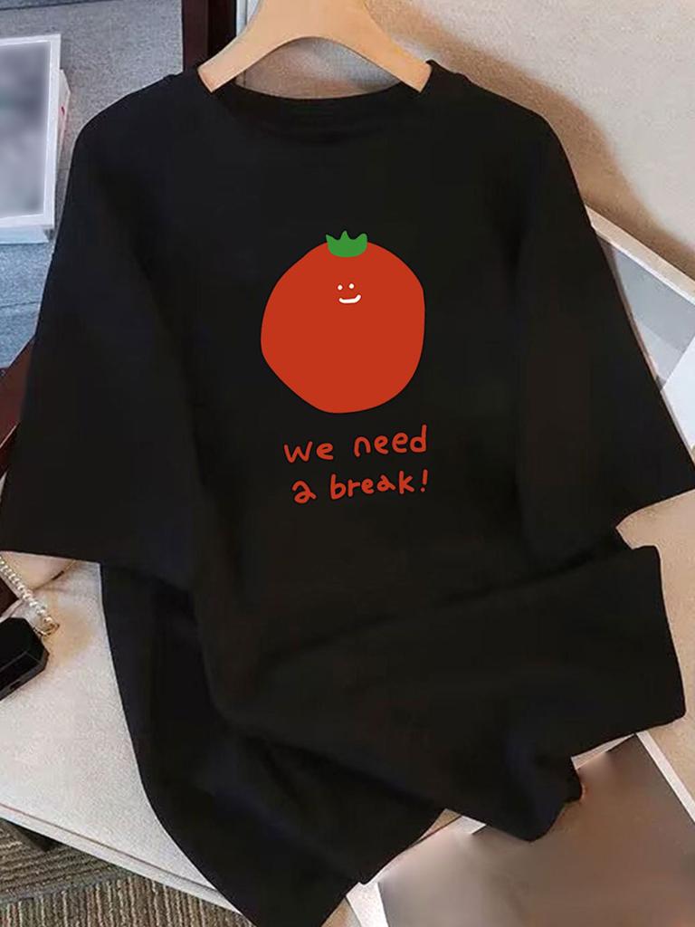 UnisexS Casual TShirt with Need a Break Tomato Graphic Loose Fi Relaxed Style Comfortable Clothing Top Ladies T Shirts