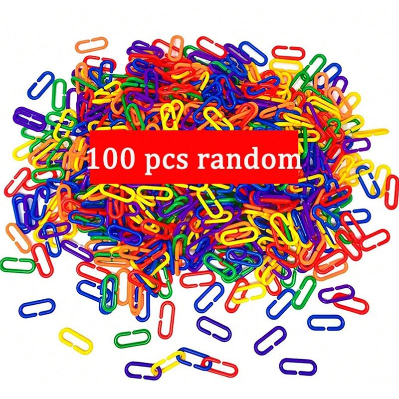 100-200Pcs Rainbow C-Shaped Plastic Buckles Bird Swing And Climbing Chain Cage Toy Hooks Diy Children'S Classroom Learning Toy