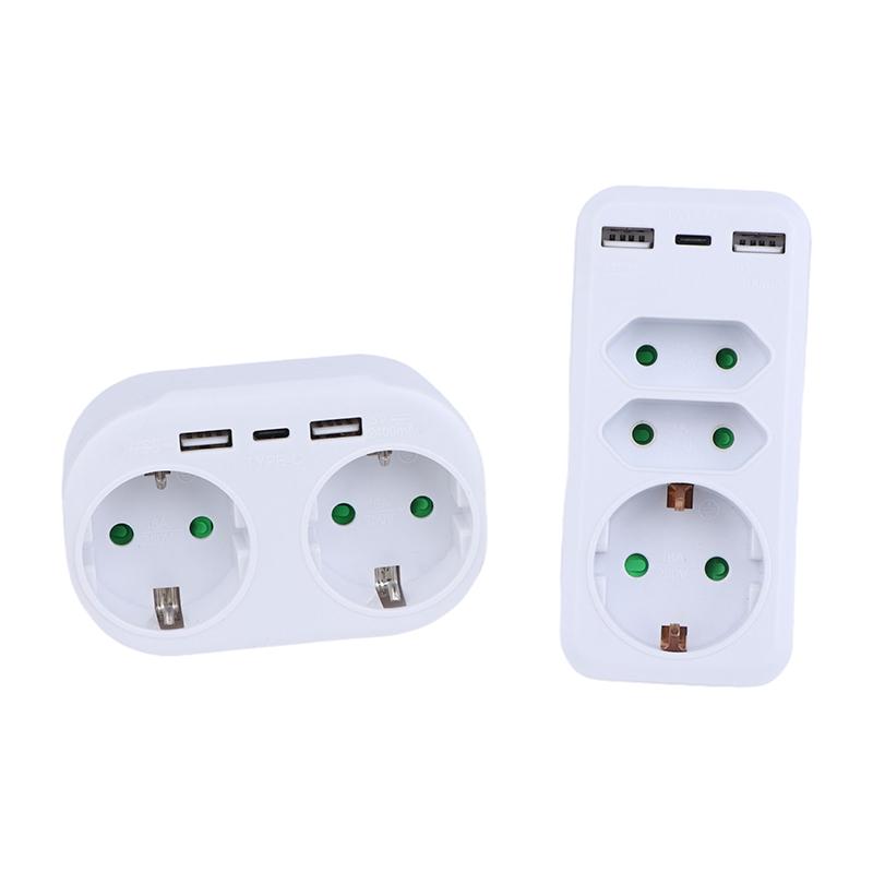 1 To 3 Plug Eu Socket Adapter With Switch 16A Plug Adapter Travel Charging German Standard Power Converter For Portugal Turkey