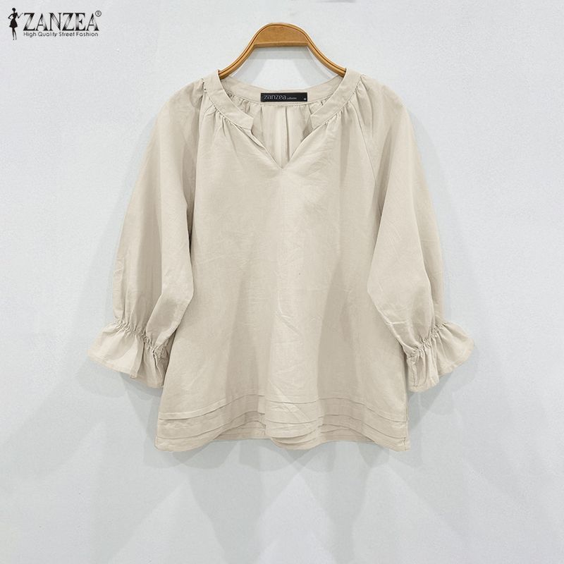 ZANZEA Women Casual V-Neck Solid Color Loose Long Sleeve Blouse