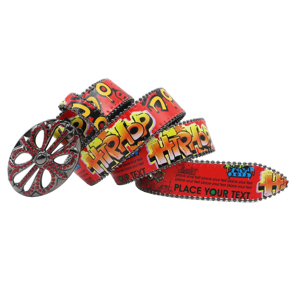 Croatian Rhinestone Graffiti Leather Y2K Belt: Versatile European & American Style