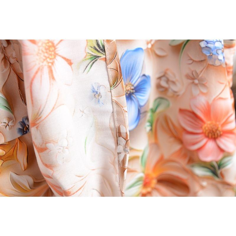 Dam Silke Jacquard Rundhals Kortärmad Tunn Mamma T-shirt Sommar Stor Storlek Blommig Bekväm Andningsbar Mångsidig Lös Topp