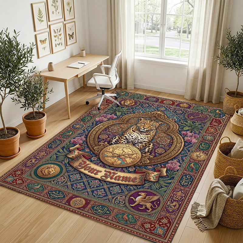 Roses Theme Soft Crystal Velvet Rug Custom Name & Text Print Non Slip Floor Rug for Bedroom Living Room