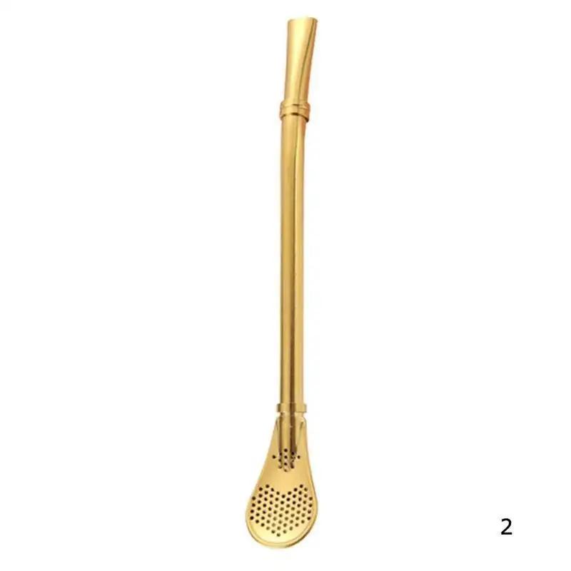 

1 шт. Соломинка для питья из нержавеющей стали, ложки для мате, тыквы-бомбиллы, многоразовые металлические профессиональные инструменты, аксессуары для бара золотой