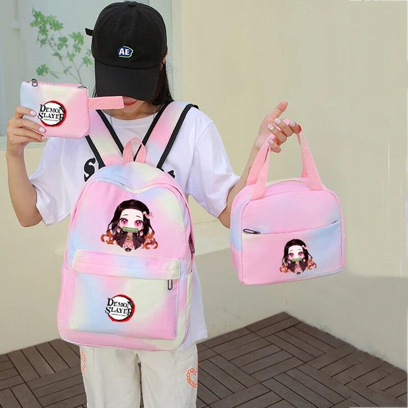 3ks/set Anime Demon Slayer Batoh Back To School Dětské batohy Chlapec Dívka Kawaii Oběd Taška Penál Studentské tašky