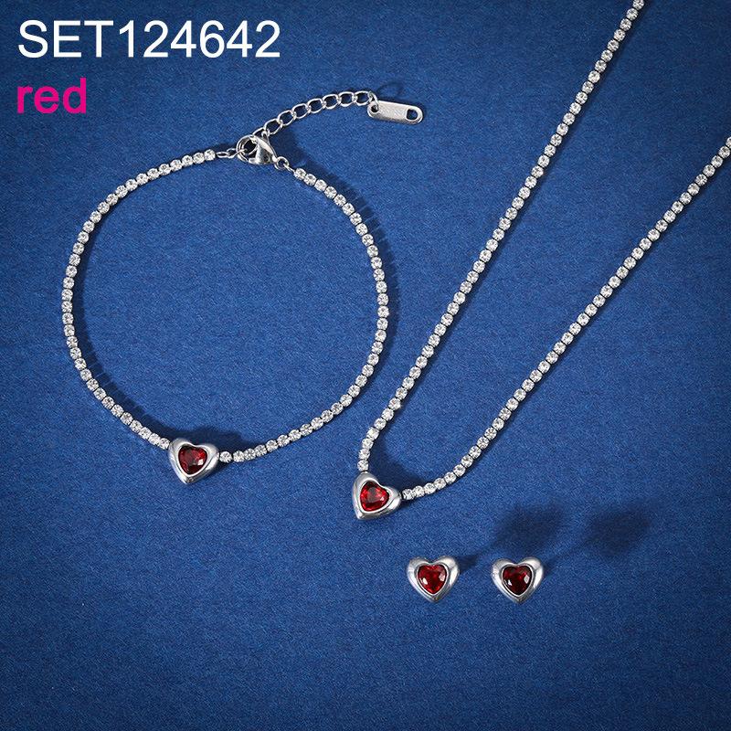 Fashion Love Heart Zircon Jewelry Set, Stainless Steel Necklace Bracelet Stud Earrings, Luxury Versatile Women's Jewelry Bulk