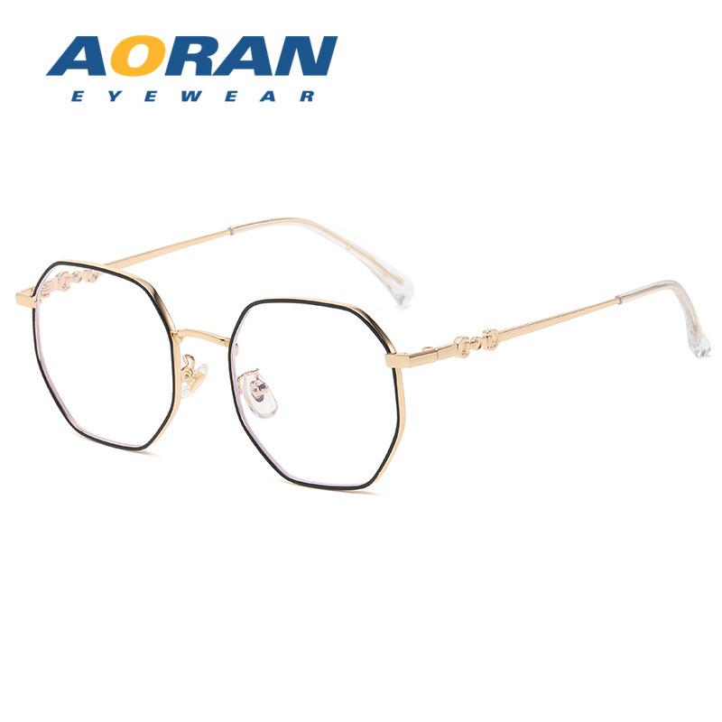 Korean Style Retro Gold Wire Glasses Frame for Women - Anti-Blue Light & Anti-Radiation, Small Polygon Myopia Design.
