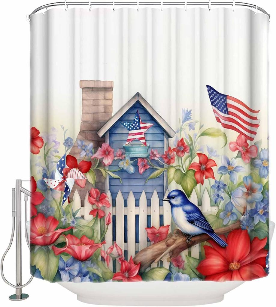 Green Shower Curtain for Bathroom, Eucalyptus Leaf Greenery Leaves Floral Watercolor Shower Curtain Set, Waterproof Polyester