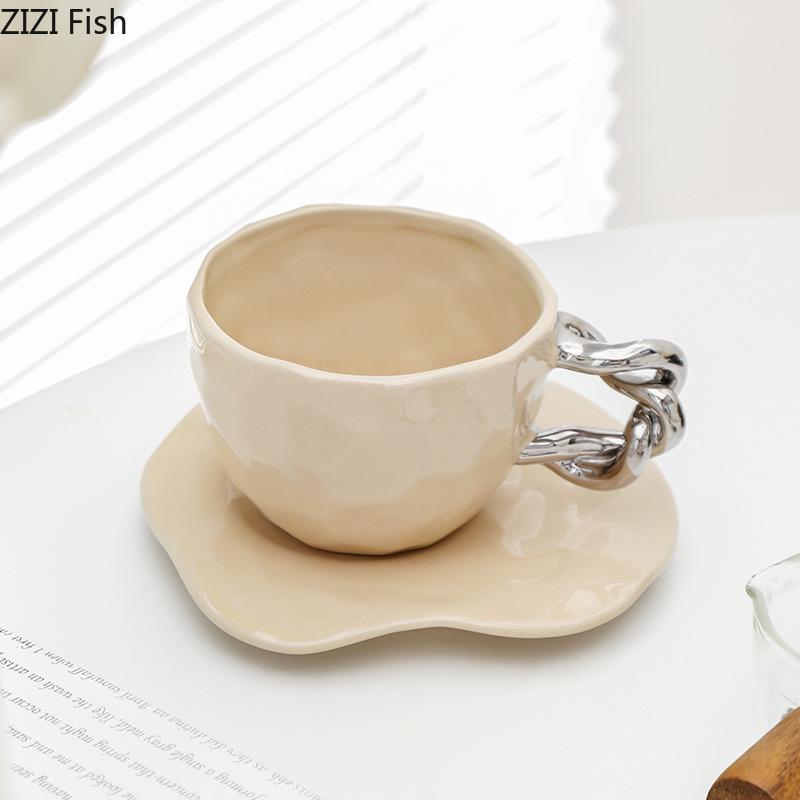 Creative Ceramic Coffee Cup and Dish Set Hotel Cafe Cappuccino Latte Coffee Cup Home Breakfast Milk Cup Office Mug Friend Gift