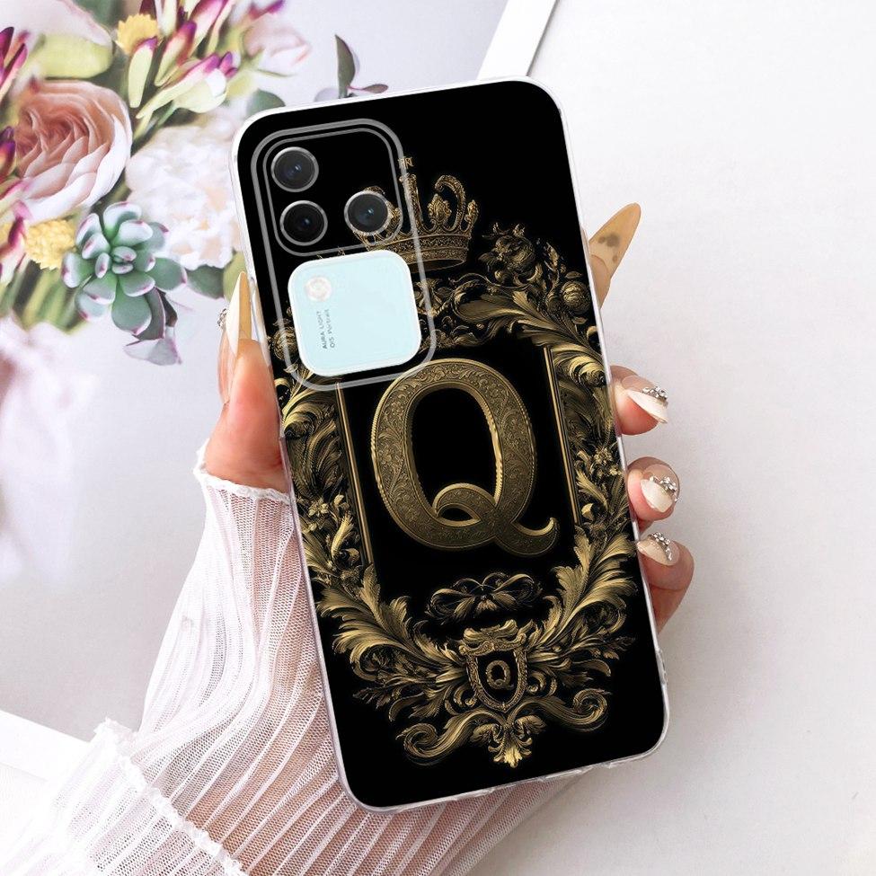 Für Vivo S18Pro V2344A Hülle Für Vivo S18 Pro Abdeckung Transparent Luxus Krone A-Z Buchstaben 2D Flaches Muster Weiches Gehäuse