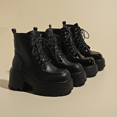 Damen-Martin-Stiefel mit dicker Sohle, neue Herbst-/Winterkollektion 2025, aus Samt, vielseitig, höhenverstärkend, Retro-Stil, schwarz, explosiver Schnitt, kleine kurze Stiefel.
