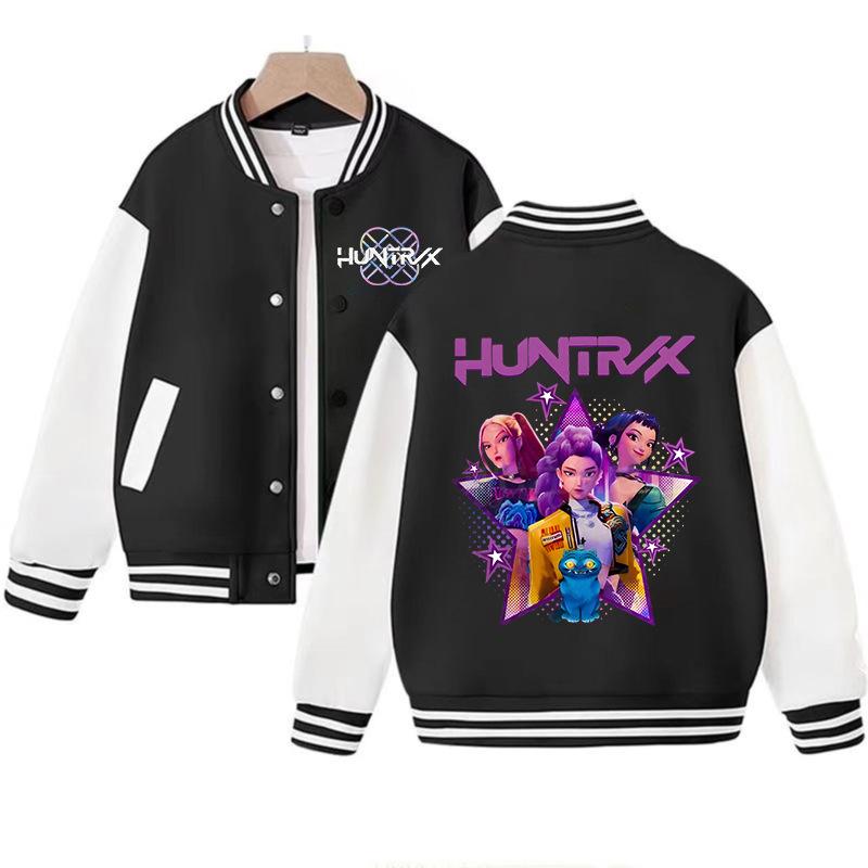 New Casual Jacket, Spring-autumn Jacket Children's Baseball Uniform, K-pop, Devil Hunter Cartoon Print, Cute Girl Sports Shirt
