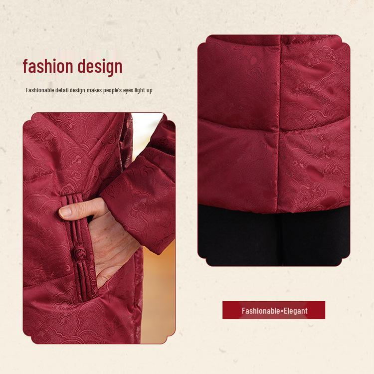 Stylish High-Collar Cotton Jacket for Middle-Aged and Elderly Women - Warm Winter Coat for Moms and Grandmothers, Chinese-Inspired Design