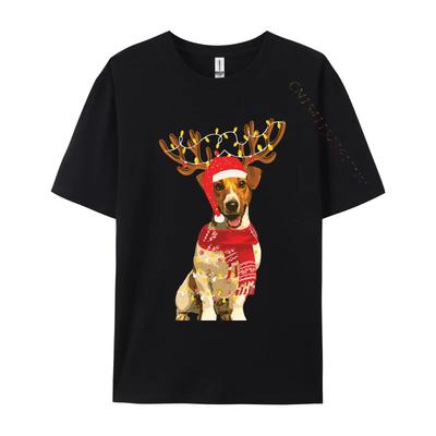 Christmas Lights Jack Russell Terrier Tshirts Black Vintage Cotton Male Tops Shirt Youthful Fitted Top Tshirts