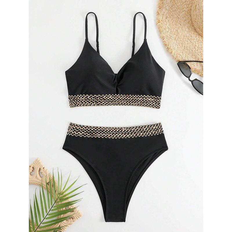 Black Bikini Set Sexy Swimsuit Women Bandage Padded Swimwear Female Bathers High Waist Bathing Swimming Swim Suit Beachwear