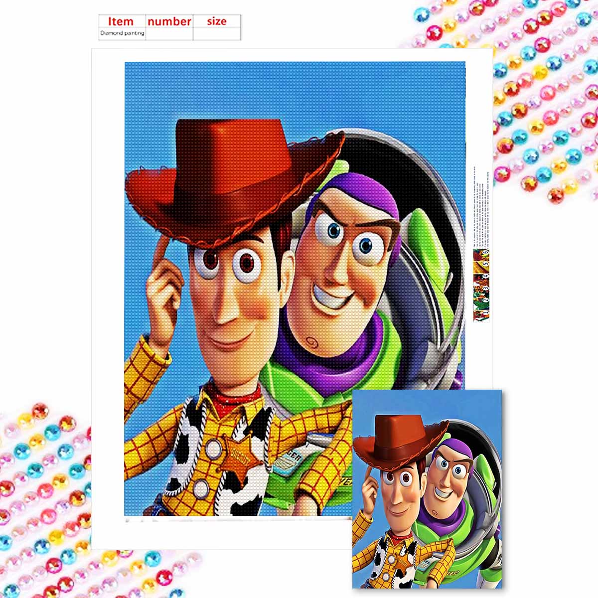 

5D DIY Diamond Art Painting Kits for Adults, Woody and Buzz Lightyear Full Round Crystal Diamond Kits for Beginner for Home Wall Decorate Round 20x30cm