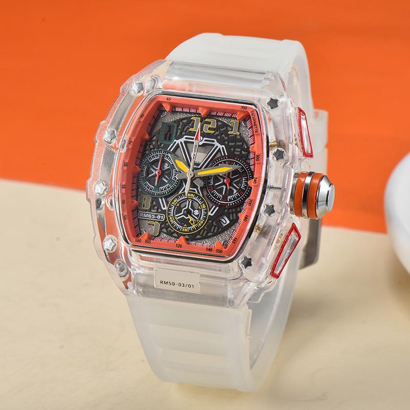 New Leather Crystal Transparent Multifunctional Running Seconds Business Calendar Quartz Watch